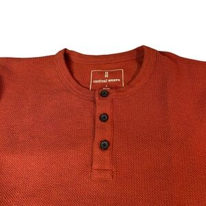 Mutual Weave Men's Thermal Henley Shirt LARGE Waffle Knit Rust Orange
